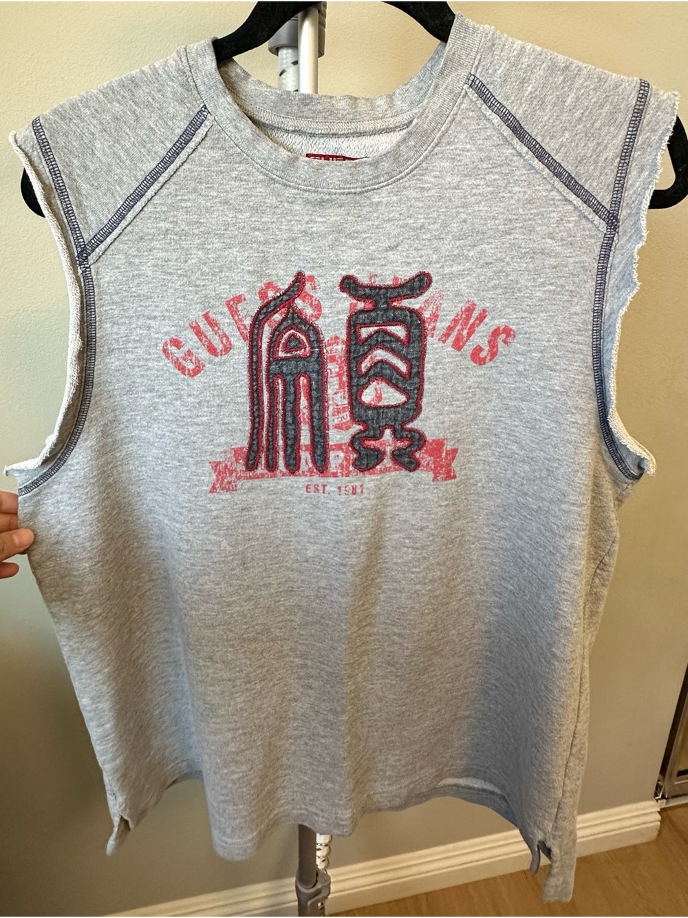 Vintage Y2K Guess Grey Sweatshirt Tank with bold logo. Oversized Medium fit